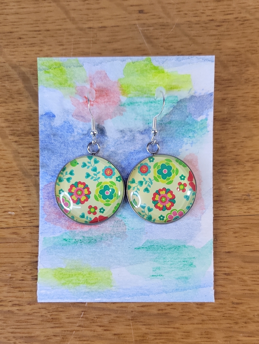 Dangle Earrings "Spring Garden"~ 925 Ear Wires~with Original Watercolor ACEO
